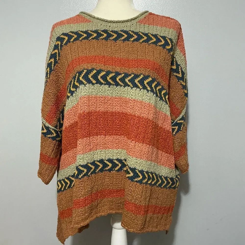 Natural Reflections Women Sweater Orange Striped Tawny Glaze Size M/L